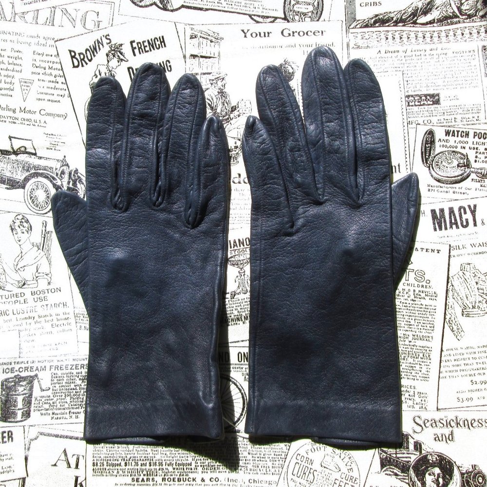 nwot vintage navy blue leather gloves size 6
